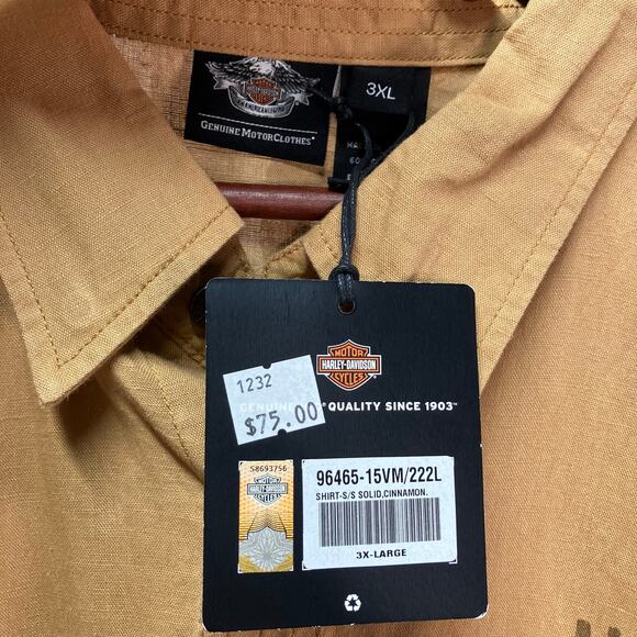 Harley Davidson Mens 3XL Tan Button Up Short Sleeve Skull H-DMC Cotton Linen New - Picture 7 of 15